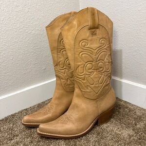 Penny Loves Kenny High Noon Tan Leather Cowboy Boots Women’s Size 7.5